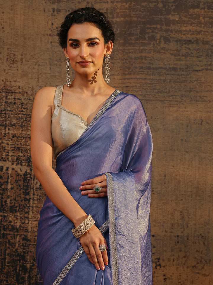 Lavender Solid Satin Saree With Unstitched Blouse Piece