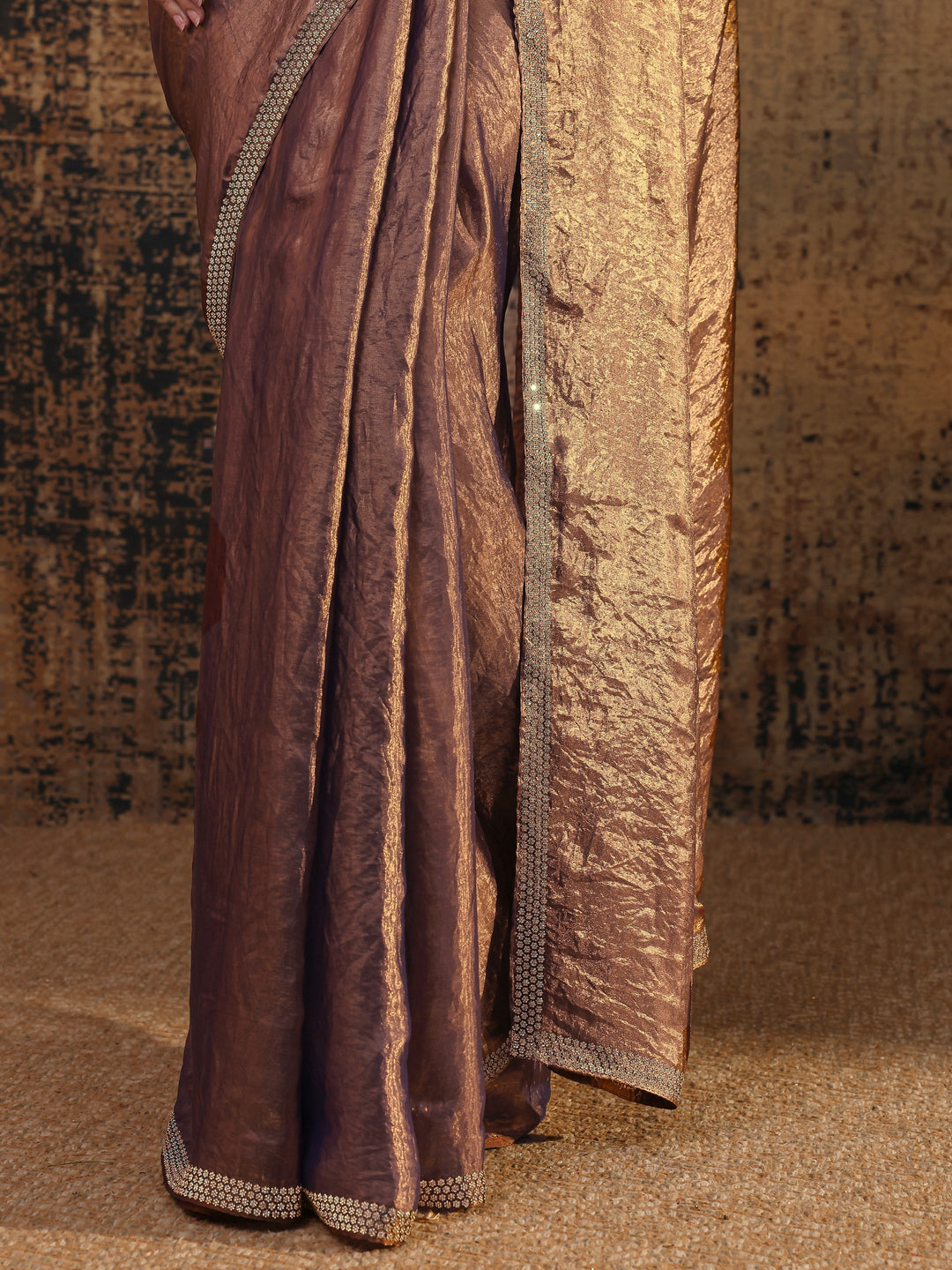 Brown Solid Satin Saree With Unstitched Blouse Piece
