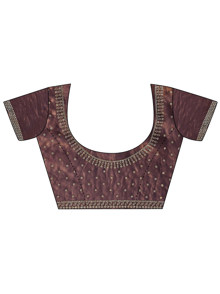 Brown Solid Satin Saree With Unstitched Blouse Piece