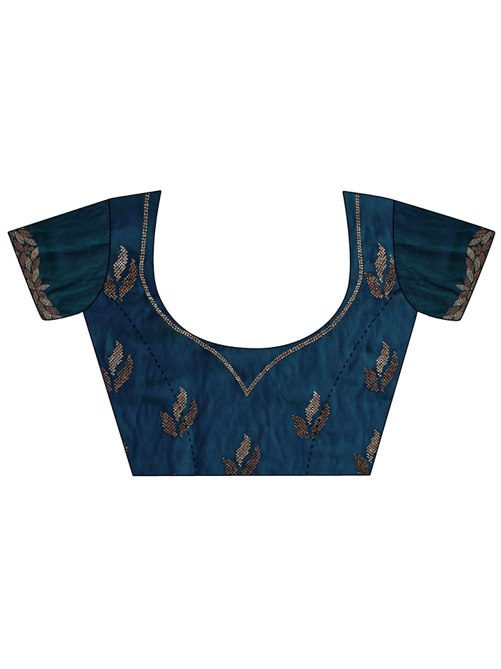 Blue Solid Satin Saree With Unstitched Blouse Piece