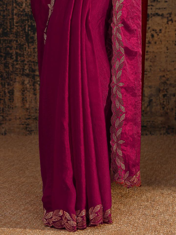 Pink Solid Satin Saree With Unstitched Blouse Piece