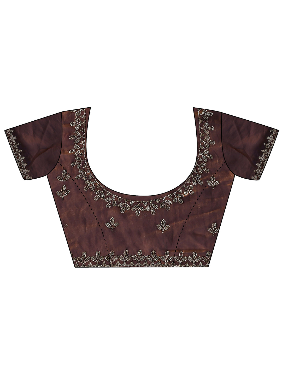 Brown Floral Embellished Satin Saree With Unstitched Blouse Piece