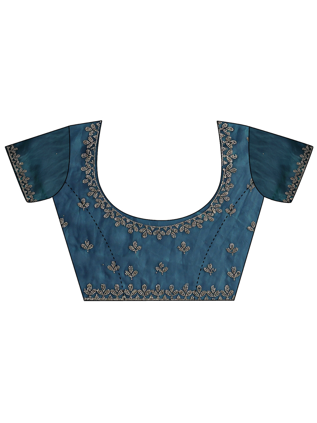 Blue Floral Embellished Satin Saree With Unstitched Blouse Piece