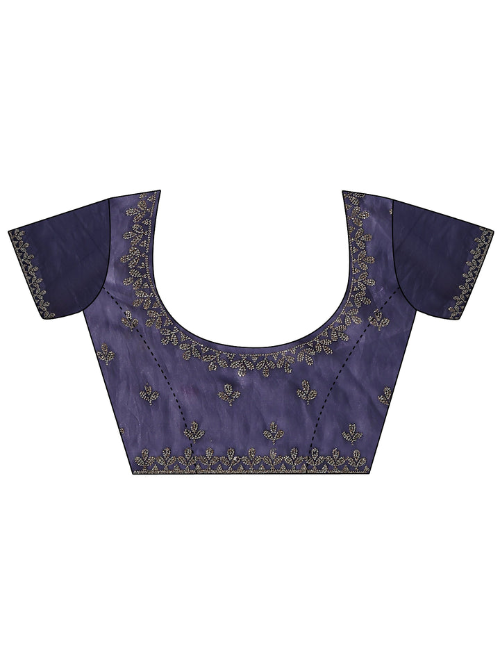 Lavender Floral Embellished Satin Saree With Unstitched Blouse Piece