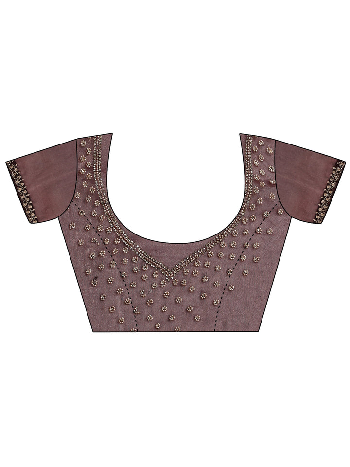 Burgundy Floral Embellished Tissue Saree With Unstitched Blouse Piece