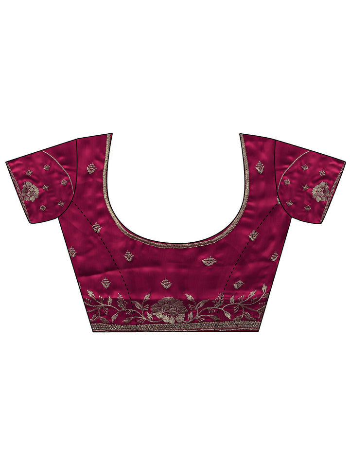 Pink Embellished Silk Blend Saree With Unstitched Blouse Piece