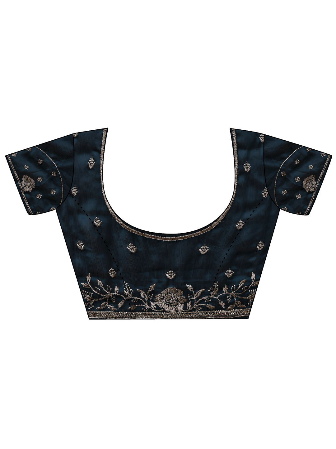 Navy Blue Embellished Silk Blend Saree With Unstitched Blouse Piece