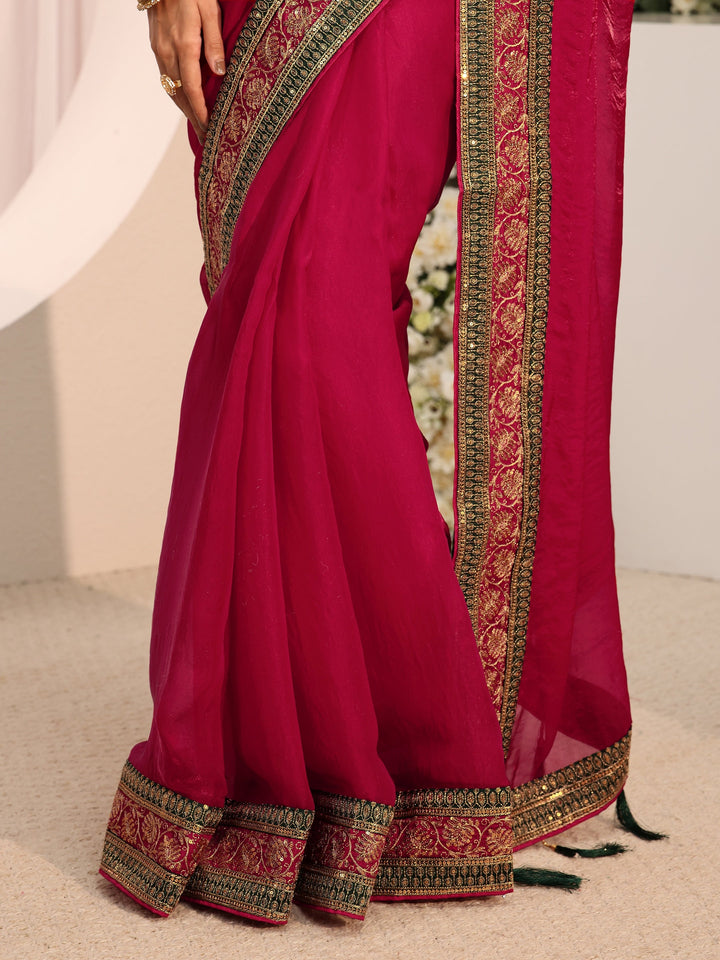 Pink Solid Tissue Saree With Unstitched Blouse Piece
