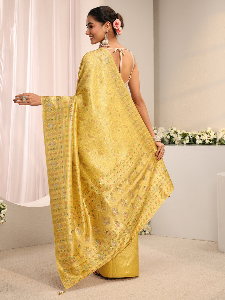 Libas Art Green Ethnic Woven Design Silk Blend Saree With Unstitched Blouse Piece
