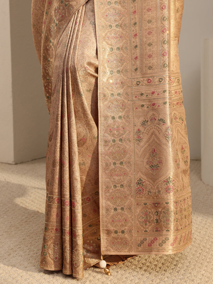 Libas Art Peach Banarasi Silk Blend Saree With Unstitched Blouse Piece