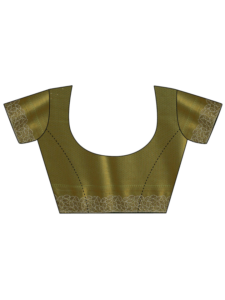 Libas Art Green Floral Woven Design Silk Blend Saree With Unstitched Blouse Piece
