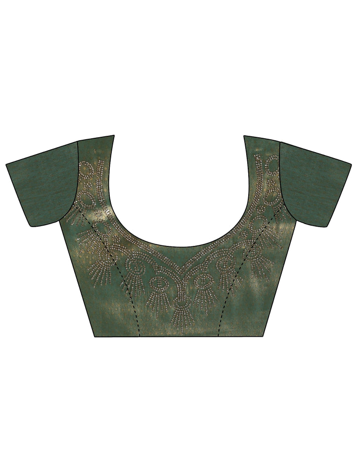 Green Embellished Border Silk Blend Saree With Unstitched Blouse Piece