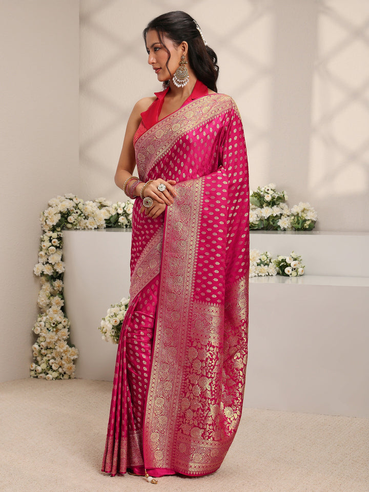 Pink Ethnic Woven Design Silk Blend Saree With Unstitched Blouse Piece