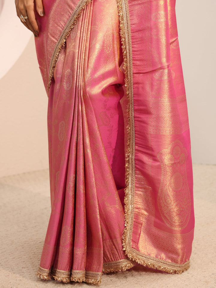 Pink Ethnic Woven Design Silk Blend Saree With Unstitched Blouse Piece