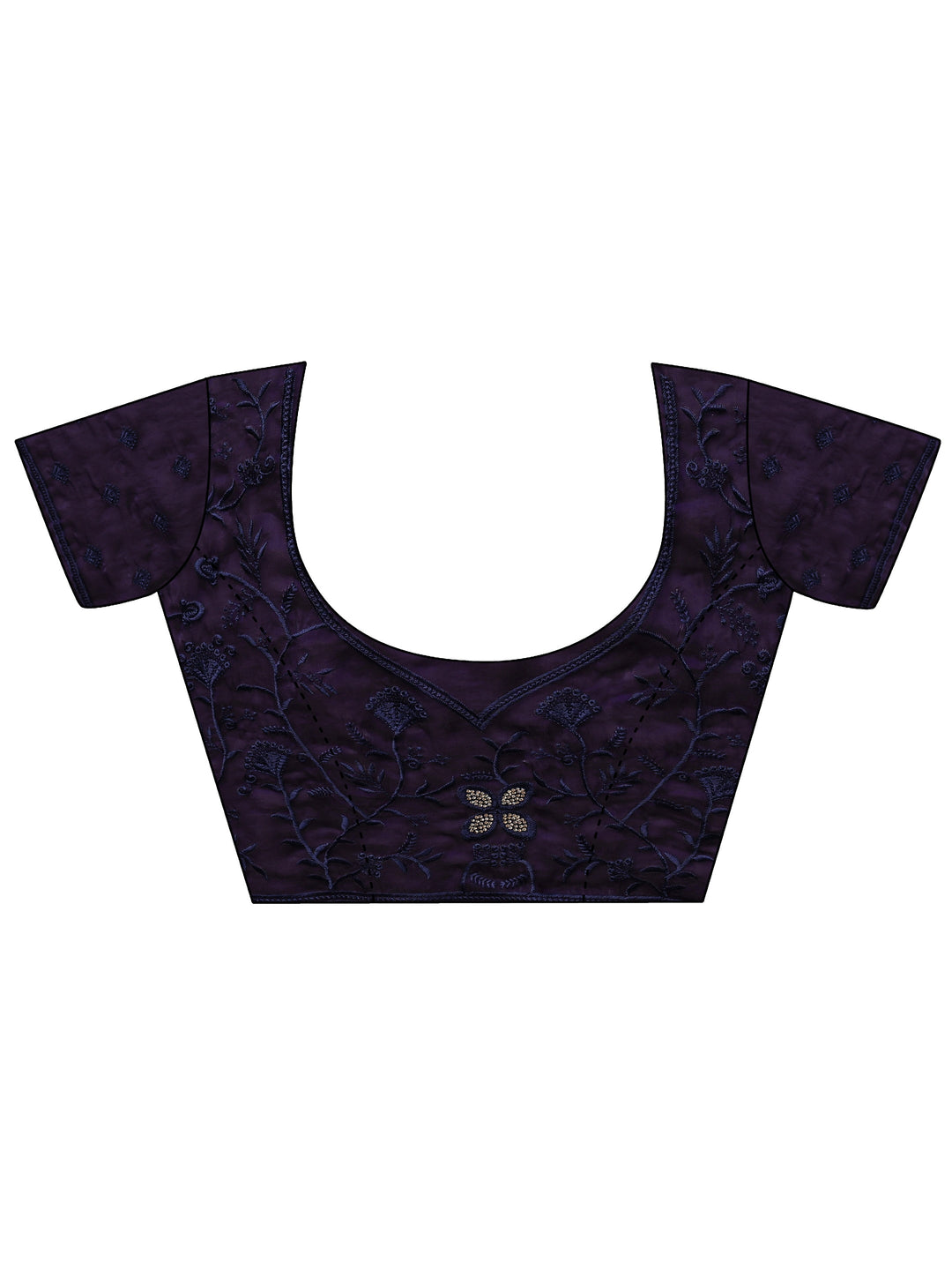 Purple Floral Embellished Tissue Saree With Unstitched Blouse Piece