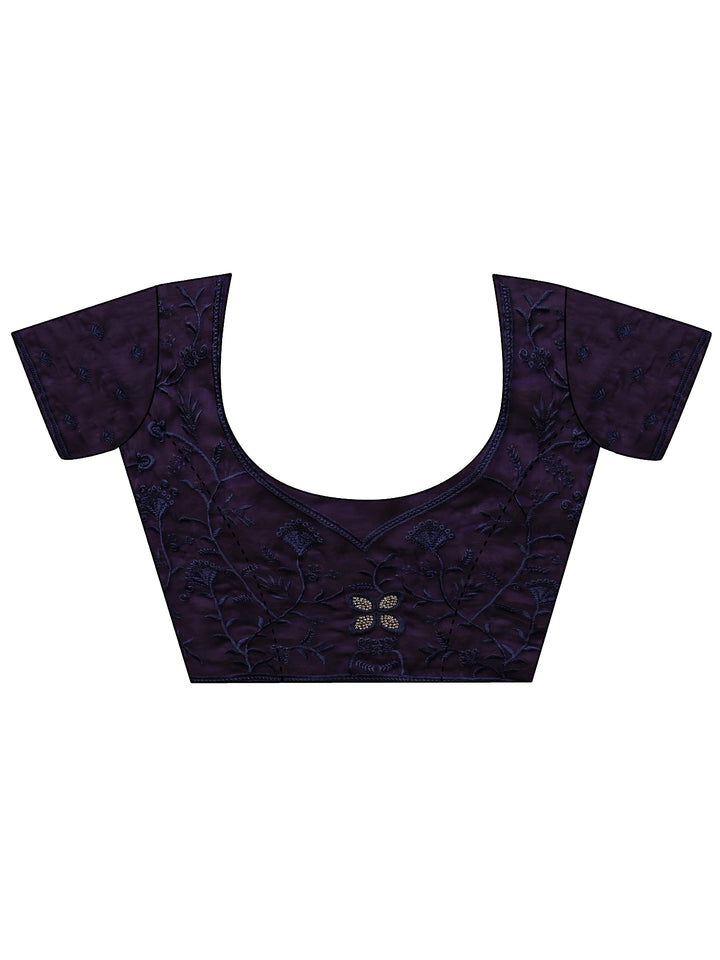Purple Floral Embellished Tissue Saree With Unstitched Blouse Piece