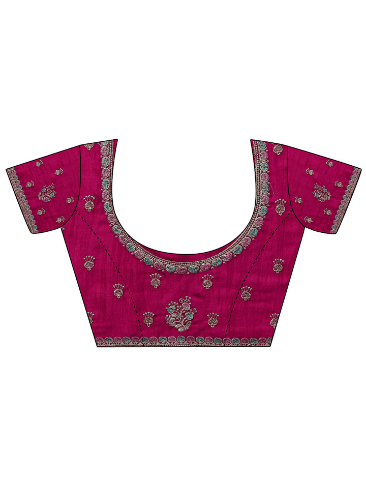 Pink Floral Embellished Silk Blend Saree With Unstitched Blouse Piece