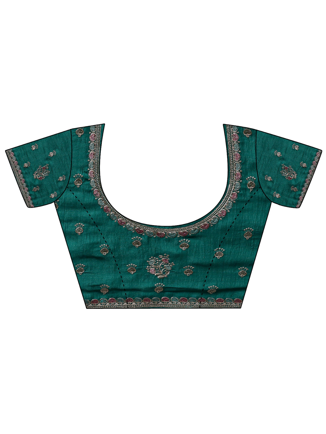 Green Floral Embellished Silk Blend Saree With Unstitched Blouse Piece
