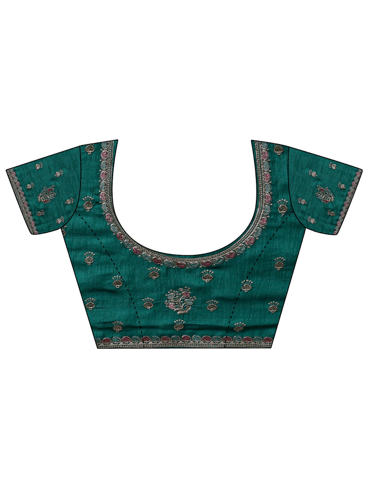 Green Floral Embellished Silk Blend Saree With Unstitched Blouse Piece