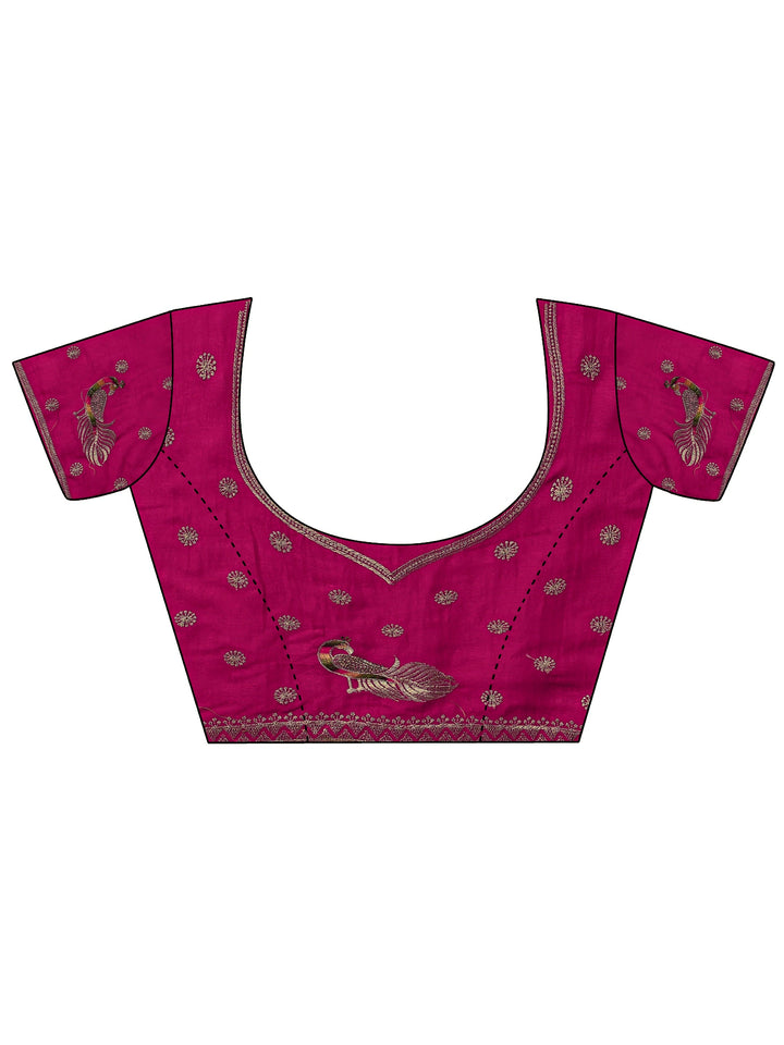 Pink Floral Embellished Silk Blend Saree With Unstitched Blouse Piece