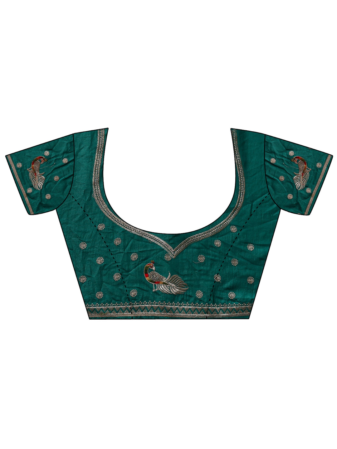 Green Floral Embellished Silk Blend Saree With Unstitched Blouse Piece
