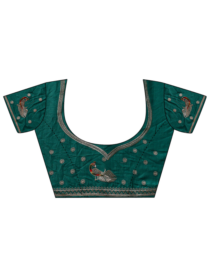 Green Floral Embellished Silk Blend Saree With Unstitched Blouse Piece