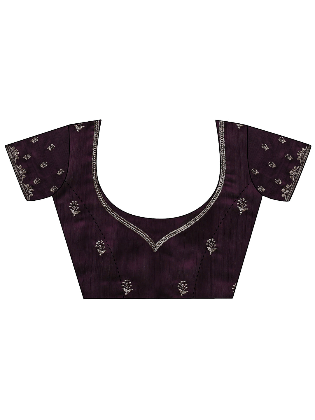 Purple Floral Embellished Satin Saree With Unstitched Blouse Piece