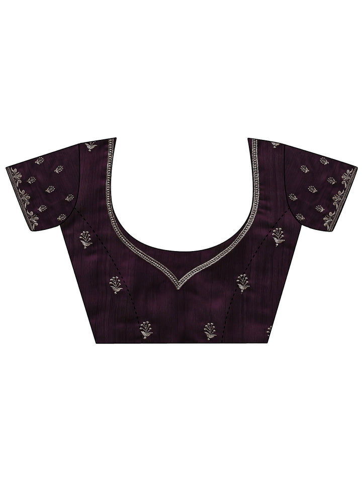 Purple Floral Embellished Satin Saree With Unstitched Blouse Piece