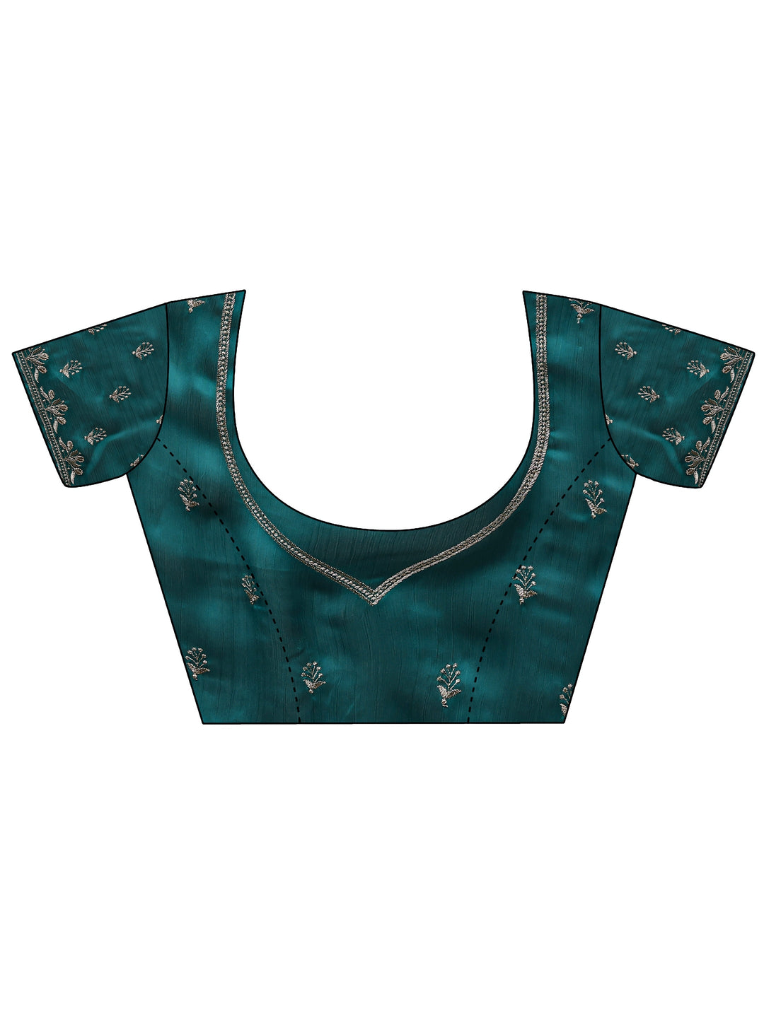 Green Floral Embellished Satin Saree With Unstitched Blouse Piece