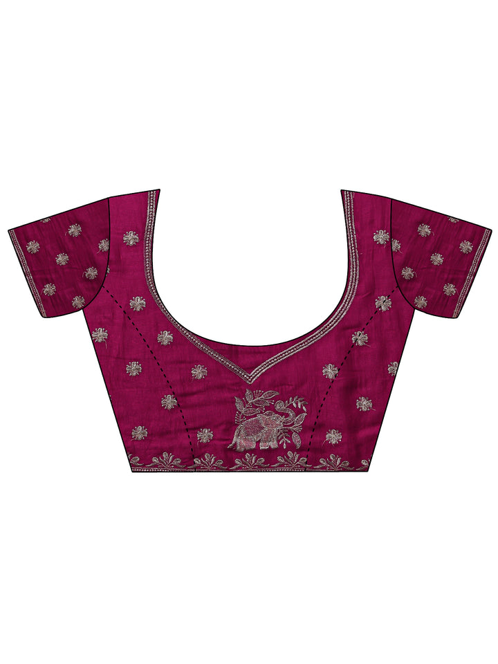 Pink Floral Embellished Silk Blend Saree With Unstitched Blouse Piece