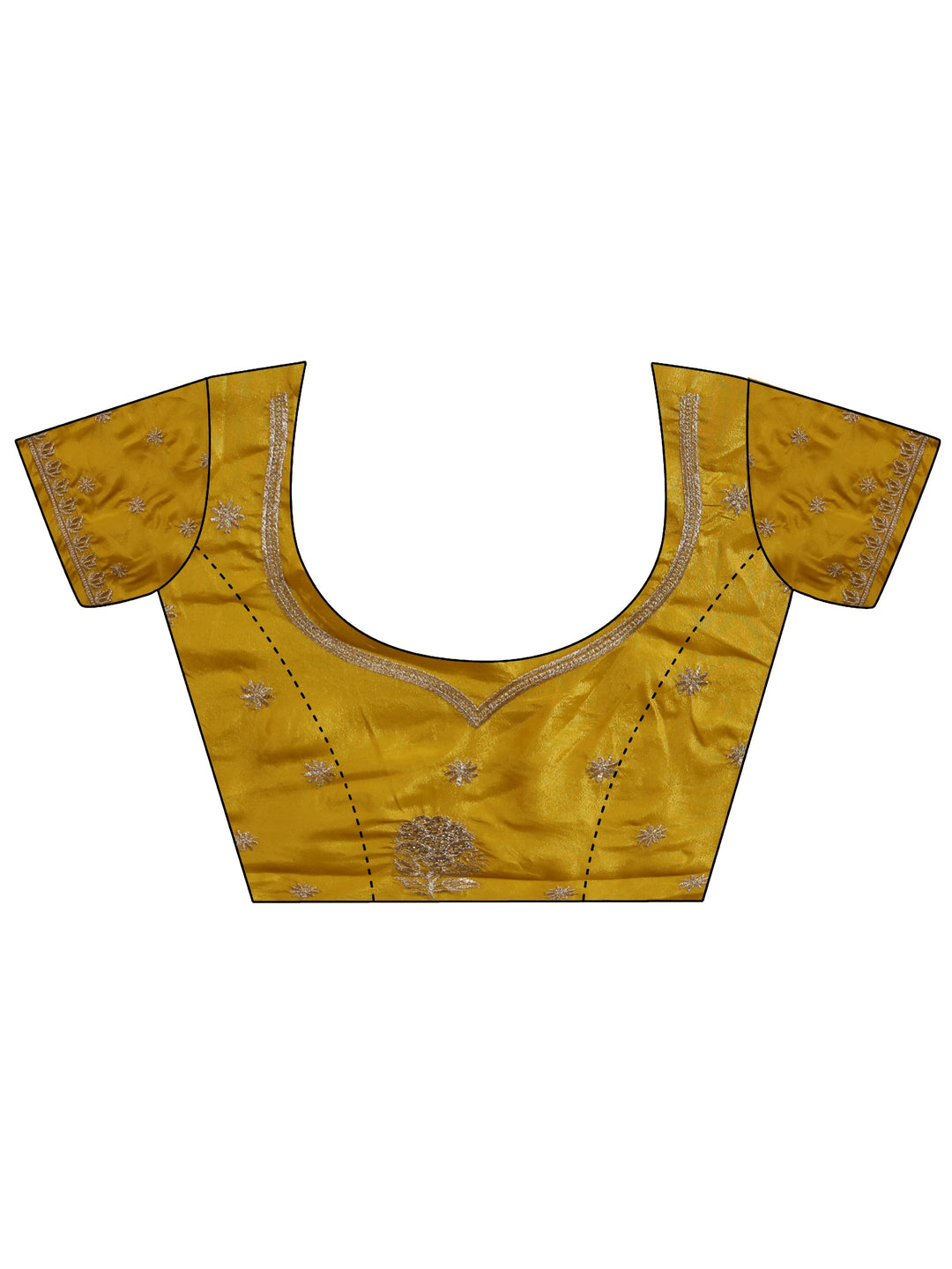 Mustard Floral Embroidered Satin Saree With Unstitched Blouse Piece