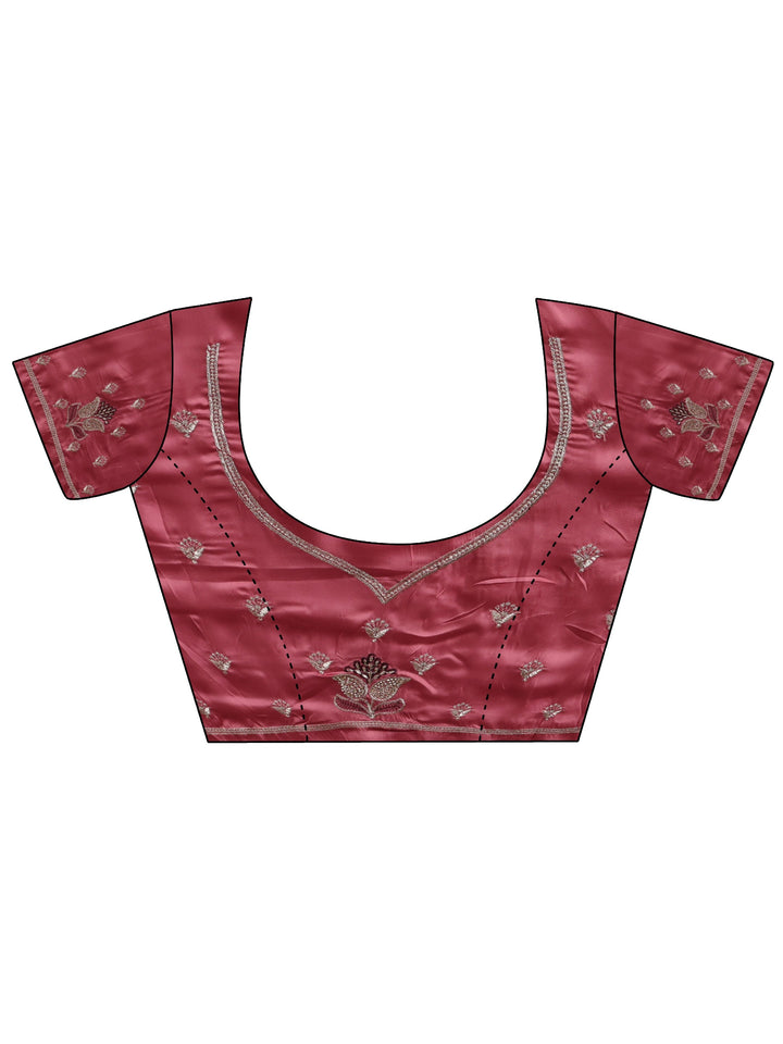 Mauve Floral Embroidered Satin Saree With Unstitched Blouse Piece