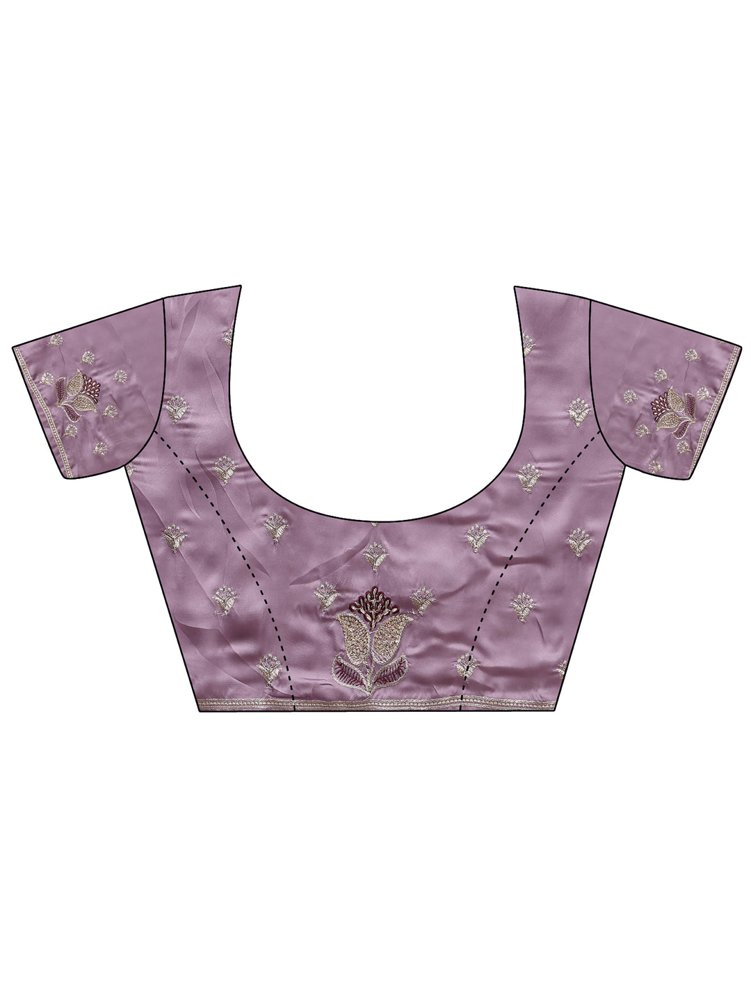 Lavender Floral Embellished Satin Saree With Unstitched Blouse Piece