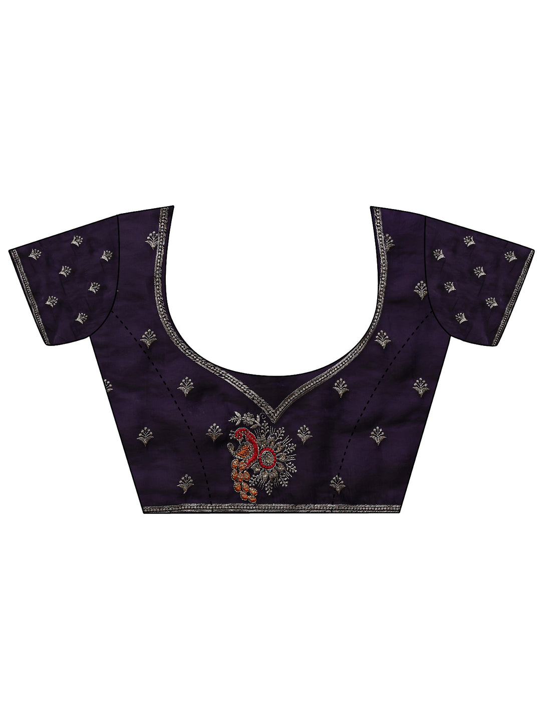 Purple Floral Embellished Tissue Saree With Unstitched Blouse Piece