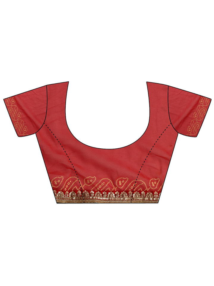 Red Bandhani Printed Georgette Saree With Unstitched Blouse Piece