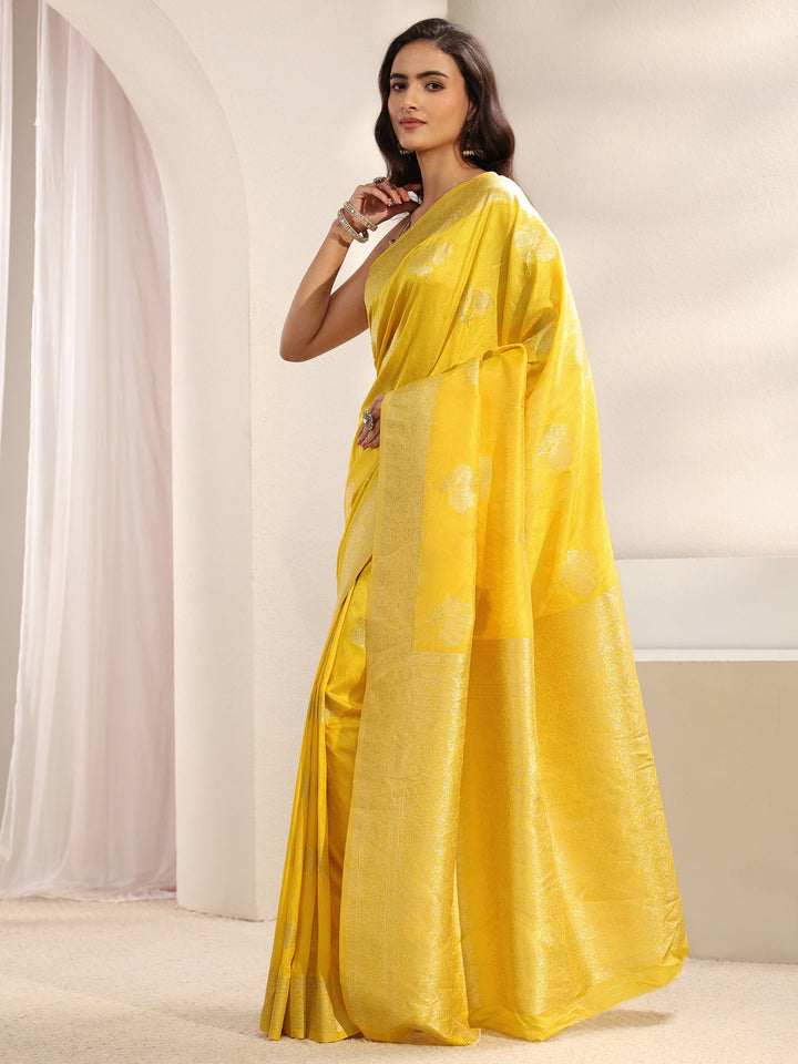 Yellow Ethnic Woven Design Silk Blend Saree With Unstitched Blouse Piece
