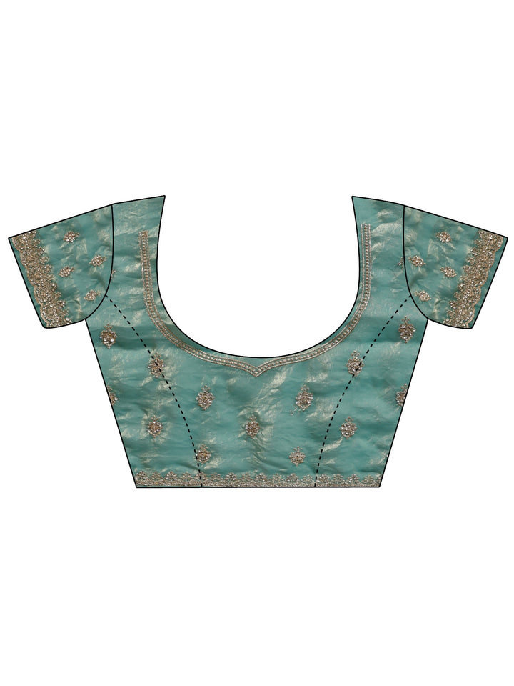Libas Art Sea Green Embellished Tissue Saree With Unstitched Blouse Piece
