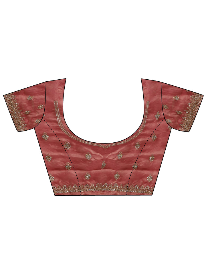 Libas Art Peach Embellished Tissue Saree With Unstitched Blouse Piece