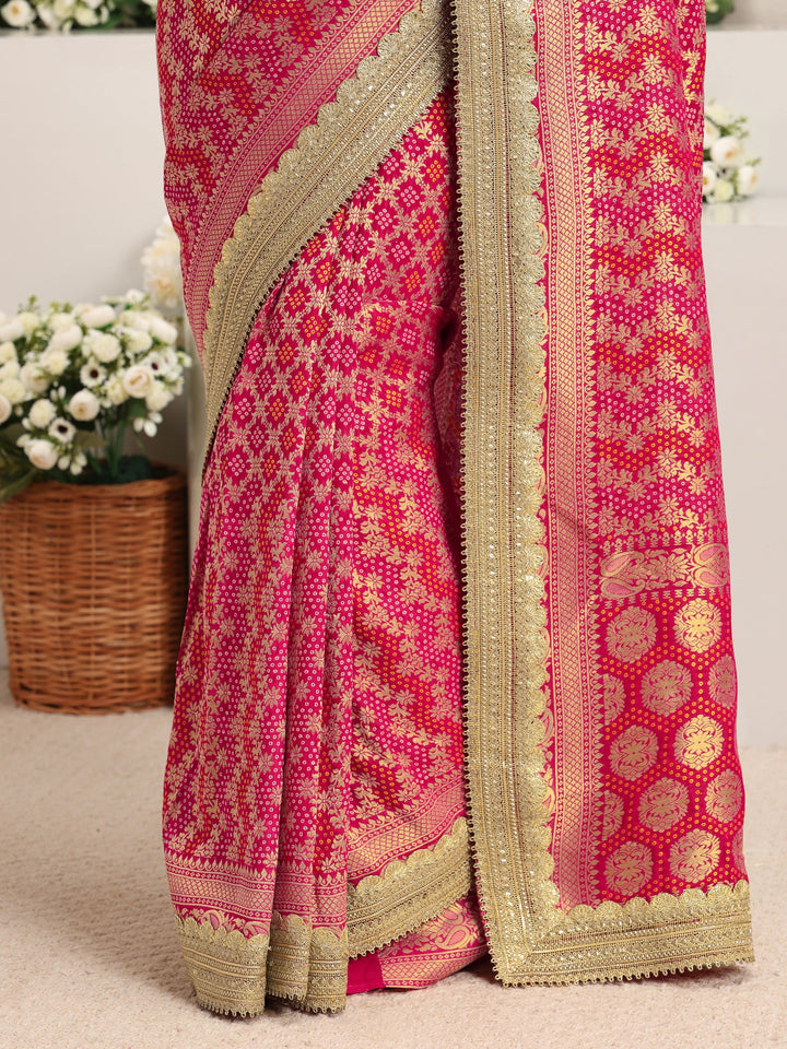 Libas Art Pink Woven Design Satin Saree With Unstitched Blouse Piece