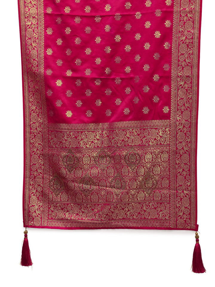 Libas Pink Banarasi Satin Saree With Unstiched Blouse Piece And Dupatta