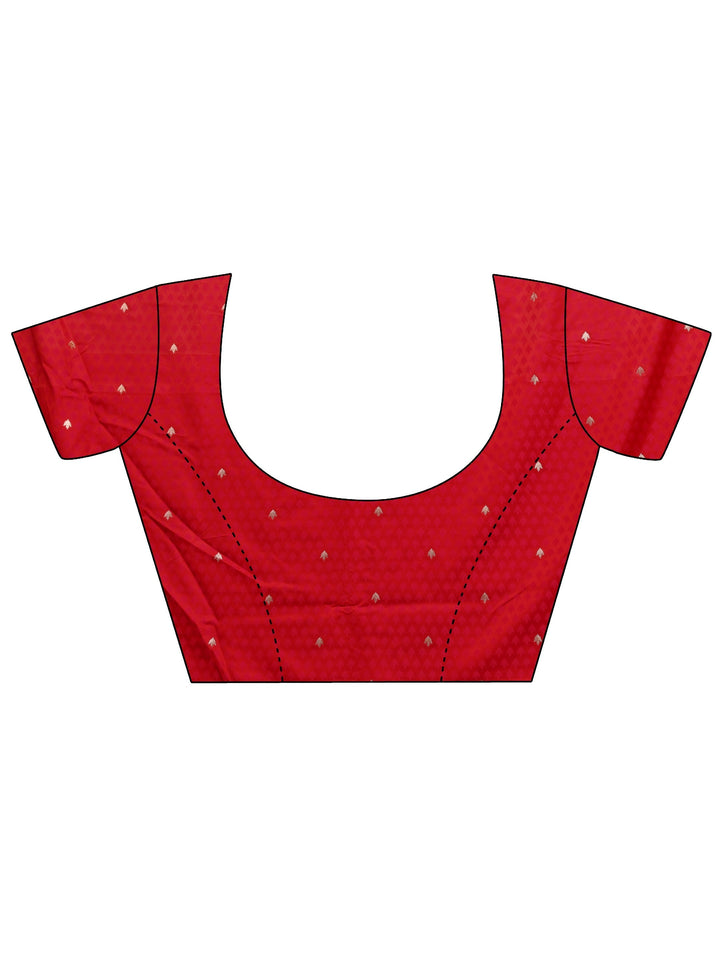 Libas Red Banarasi Satin Saree With Unstiched Blouse Piece And Dupatta