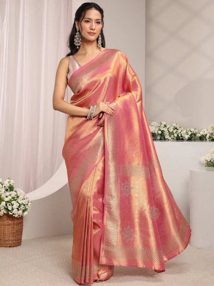 Libas Pink Ethnic Woven Design Silk Blend Saree With Unstitched Blouse Piece