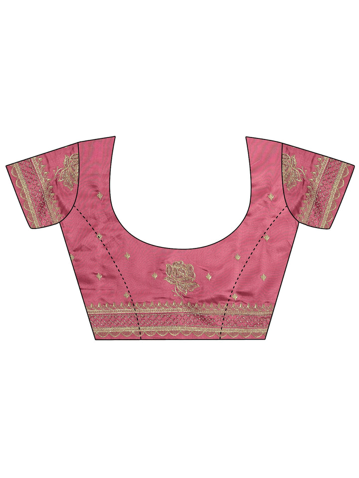 Mauve Floral Embroidered Satin Saree With Unstitched Blouse Piece