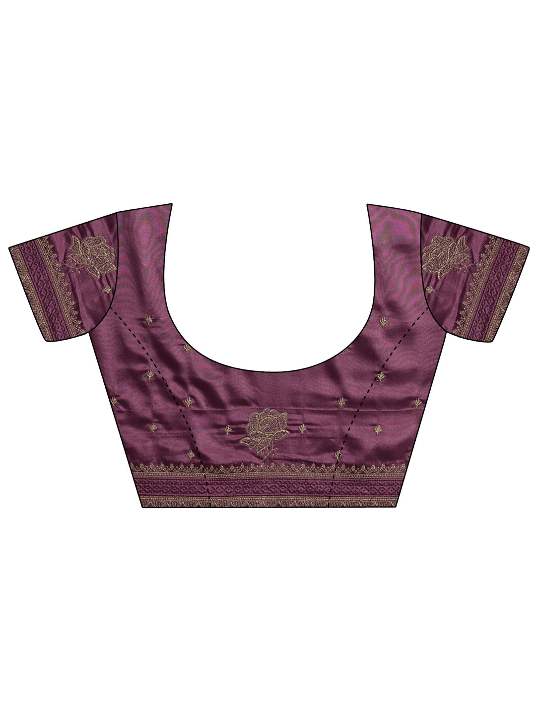 Libas Purple Floral Embroidered Satin Saree With Unstitched Blouse Piece