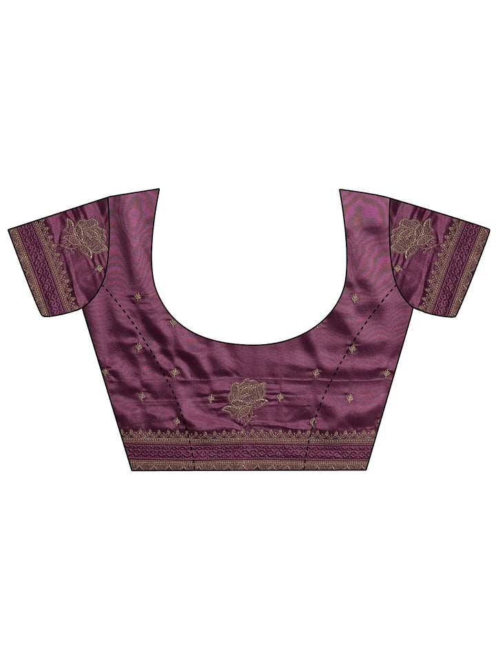 Libas Purple Floral Embroidered Satin Saree With Unstitched Blouse Piece