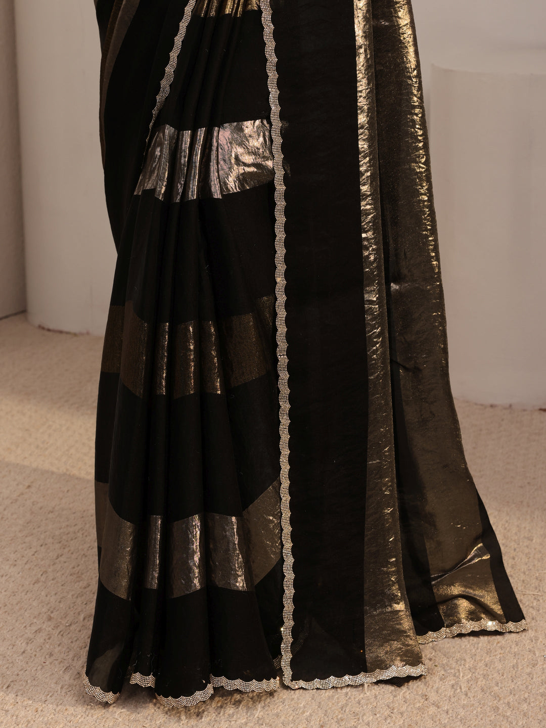 Libas Black Embellished Tissue Saree With Unstiched Blouse Piece
