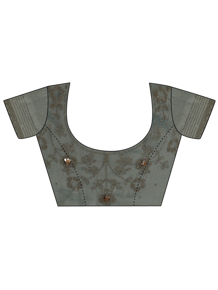 Libas Blue Embellished Tissue Saree With Unstitched Blouse Piece