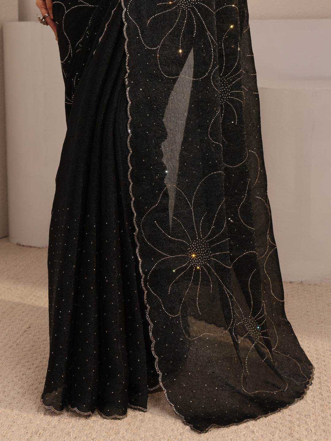 Libas Black Embellished Tissue Saree With Unstiched Blouse Piece