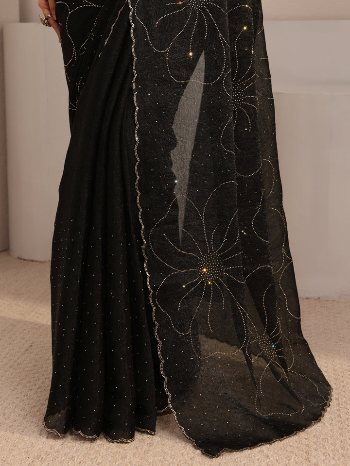 Libas Black Embellished Tissue Saree With Unstiched Blouse Piece