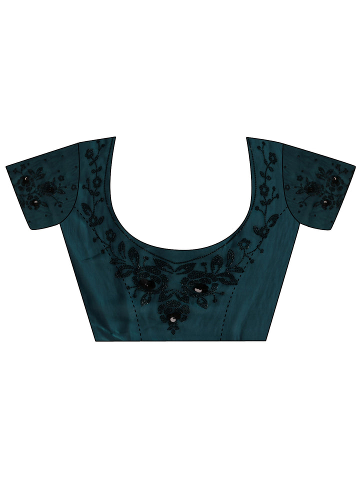 Teal Embellished Tissue Saree With Unstitched Blouse Piece